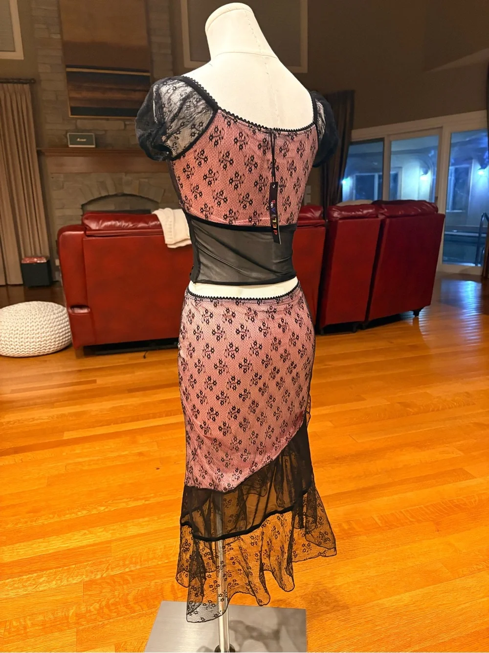Delia's By Dolls Kill Foreign Affair Floral Lace Overlay Midi Skirt Set Pink XXS